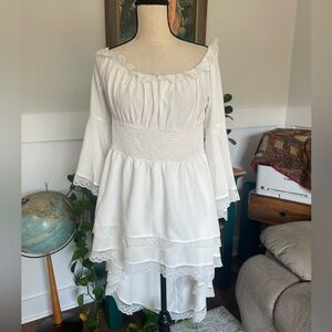 Kancy Kole Renaissance Style High Lo Lace Tunic Shirt Smocked Waist off shoulder